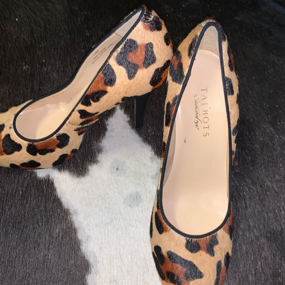 Talbots brown calf hair animal print pump 7.5 - Picture 3 of 7